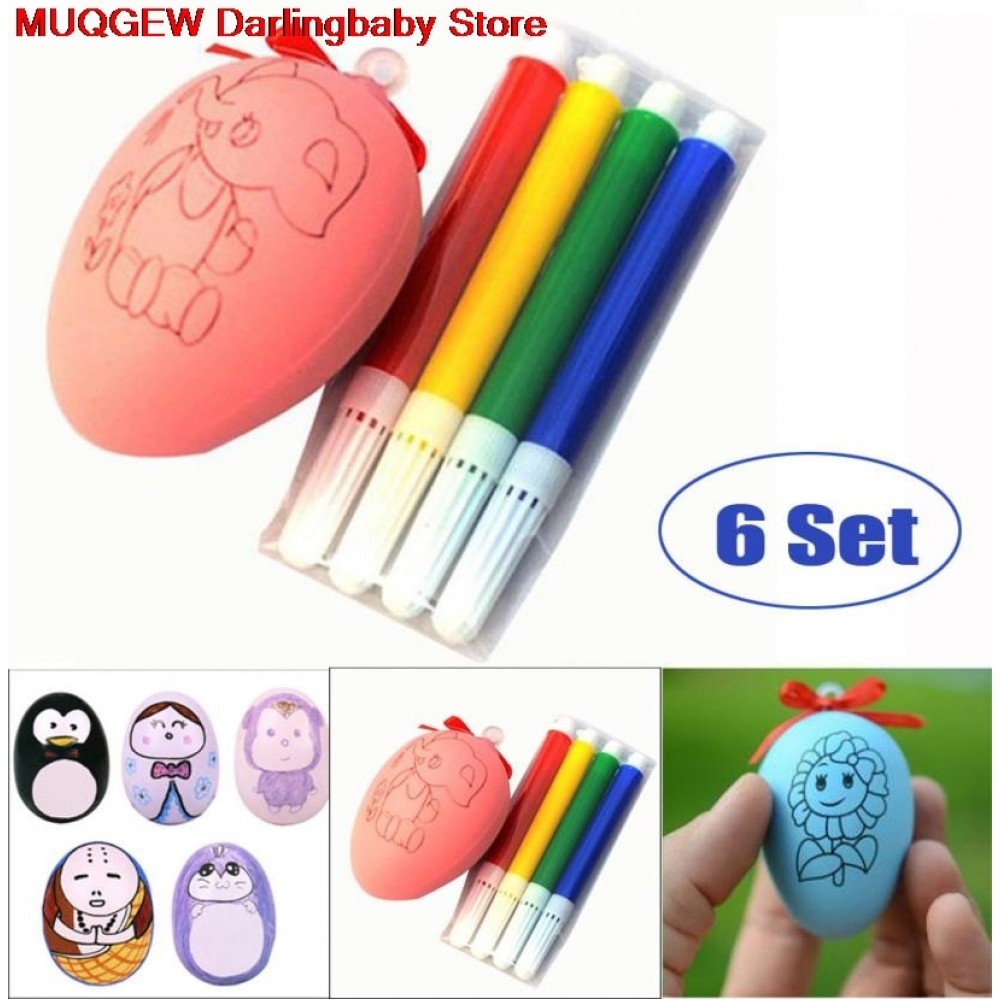 6 Pieces Easter Egg 4 Color Pens For Kids DIY Painting Toy Decoration Birthday Gift Craft Toys Learning Education Drawing Toys