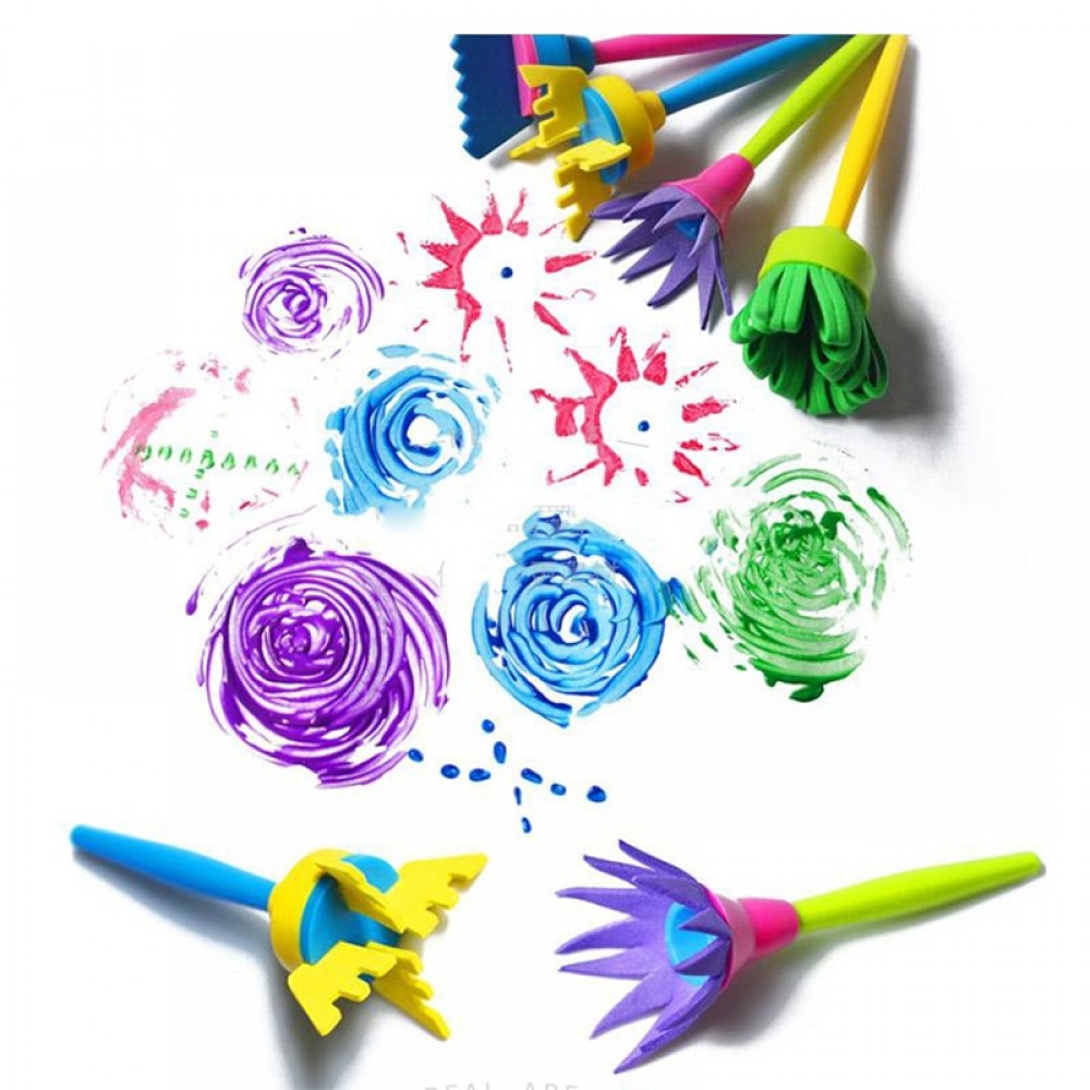 4Pcs/set Flower Stamp Sponge Paint Brush Toys Handle Seal Sponge Brushes Kids Children Drawing DIY Painting Graffiti Stamps Toys