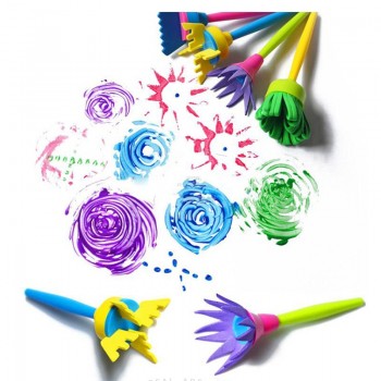 4Pcs/set Flower Stamp Sponge Paint Brush Toys Handle Seal Sponge Brushes Kids Children Drawing DIY Painting Graffiti Stamps Toys