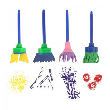 4Pcs/set Flower Stamp Sponge Paint Brush Toys Handle Seal Sponge Brushes Kids Children Drawing DIY Painting Graffiti Stamps Toys