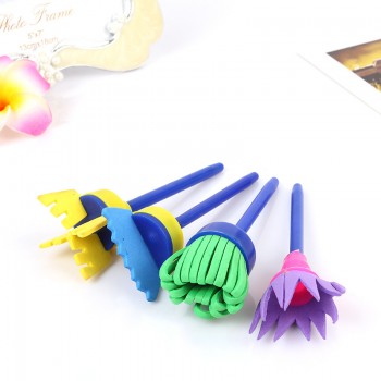 4Pcs/set Flower Stamp Sponge Paint Brush Toys Handle Seal Sponge Brushes Kids Children Drawing DIY Painting Graffiti Stamps Toys