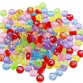 200 pcs Round Plastic Beads with Alphabet Letters 7 mm Multi-Coloured