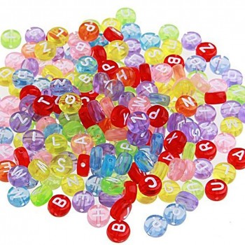 200 pcs Round Plastic Beads with Alphabet Letters 7 mm Multi-Coloured