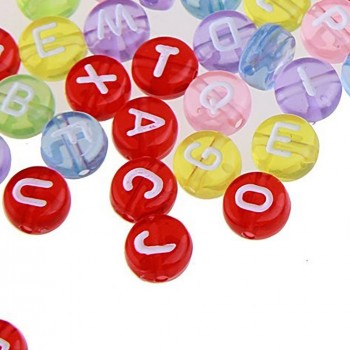 200 pcs Round Plastic Beads with Alphabet Letters 7 mm Multi-Coloured