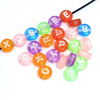 200 pcs Round Plastic Beads with Alphabet Letters 7 mm Multi-Coloured
