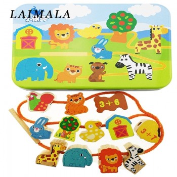 Lacing amp; Stringing Wooden Beads Sea pink girls with String Packaged with Metal Box |  Preschool Fine Motor Skills Toys