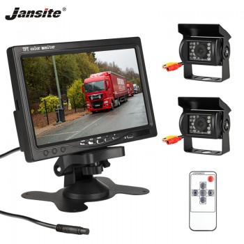 Jansite 7 Inch Wired Car monitor TFT LCD Two Car Backup Cameras Monitor For Truck Bus Parking Rearview System Rear Camera lens