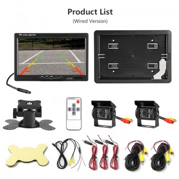 Jansite 7 Inch Wired Car monitor TFT LCD Two Car Backup Cameras Monitor For Truck Bus Parking Rearview System Rear Camera lens