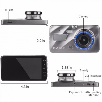 Dash Cam New Dual Lens Car DVR Camera Full HD 1080P 4 IPS Front+Rear Blue Mirror Night Vision Video Recorder Parking Monitor
