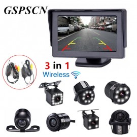 GSPSCN 3 in 1 Car 2.4G Wireless Transmitter Receiver +Parking Assistance Reverse Rear View Backup Camera with HD 4.3inch monitor