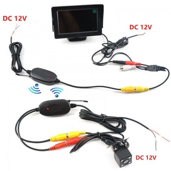 GSPSCN 3 in 1 Car 2.4G Wireless Transmitter Receiver +Parking Assistance Reverse Rear View Backup Camera with HD 4.3inch monitor