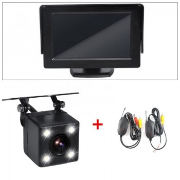GSPSCN 3 in 1 Car 2.4G Wireless Transmitter Receiver +Parking Assistance Reverse Rear View Backup Camera with HD 4.3inch monitor