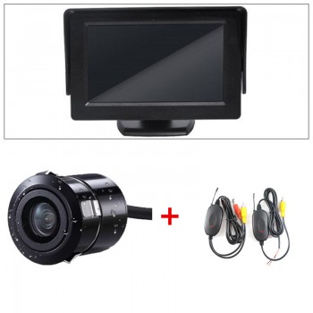 GSPSCN 3 in 1 Car 2.4G Wireless Transmitter Receiver +Parking Assistance Reverse Rear View Backup Camera with HD 4.3inch monitor