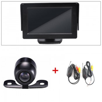 GSPSCN 3 in 1 Car 2.4G Wireless Transmitter Receiver +Parking Assistance Reverse Rear View Backup Camera with HD 4.3inch monitor