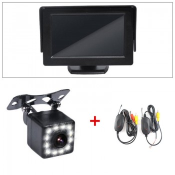 GSPSCN 3 in 1 Car 2.4G Wireless Transmitter Receiver +Parking Assistance Reverse Rear View Backup Camera with HD 4.3inch monitor