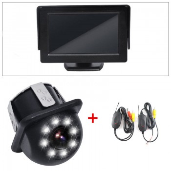GSPSCN 3 in 1 Car 2.4G Wireless Transmitter Receiver +Parking Assistance Reverse Rear View Backup Camera with HD 4.3inch monitor