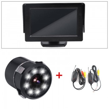 GSPSCN 3 in 1 Car 2.4G Wireless Transmitter Receiver +Parking Assistance Reverse Rear View Backup Camera with HD 4.3inch monitor
