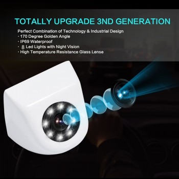 GSPSCN Car Backup Camera Metal HD Reverse Camera Mini Front view / Rear View Cameras 8 LEDs Lights Night Vision Waterproof IP69
