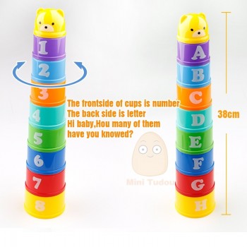 MiniTudou 8PCS Educational Baby Toys 6Month+ Figures Letters Foldind Stack Cup Tower Children Early Intelligence