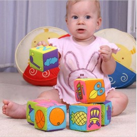 HOT!! 6pcs in 1 Set Cloth Building Blocks New Infant Baby Cloth Doll Soft Rattle early Educational Baby Toy Soft Plush Set Cube