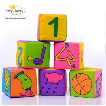 HOT!! 6pcs in 1 Set Cloth Building Blocks New Infant Baby Cloth Doll Soft Rattle early Educational Baby Toy Soft Plush Set Cube