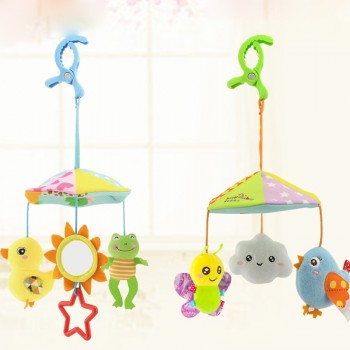Baby Stroller Crib Pram Bed Hanging Toy Accessories Musical Rotating Plush Cartoon Cute Appease Soothing Hand-eye Coordination