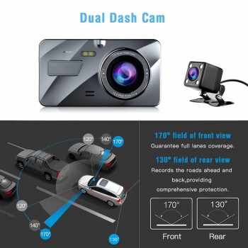 4 IPS Dual Lens Car Dash Cam FHD 1080P Dashboard Camera 170 degree Vehicle Driving DVR Recorder G-Sensor Parking Monitor WDR A1