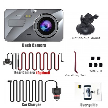 4 IPS Dual Lens Car Dash Cam FHD 1080P Dashboard Camera 170 degree Vehicle Driving DVR Recorder G-Sensor Parking Monitor WDR A1
