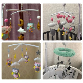 Baby Rattles Bracket Set DIY Hanging Baby Crib Mobile Bed Bell Toy Rotary Holder Arm Bracket With Clockwork Movement Music Box