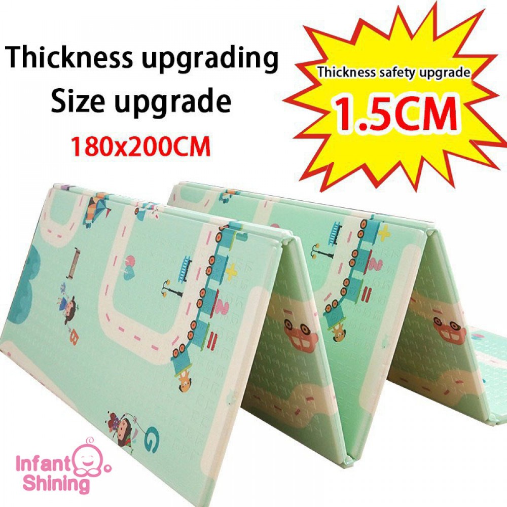 Infant Shining Thickened 1.5cm Play Mat 200*180cm Foldable Cartoon Baby Playmat Children Crawling Pad Puzzle Non-slip Game Pad