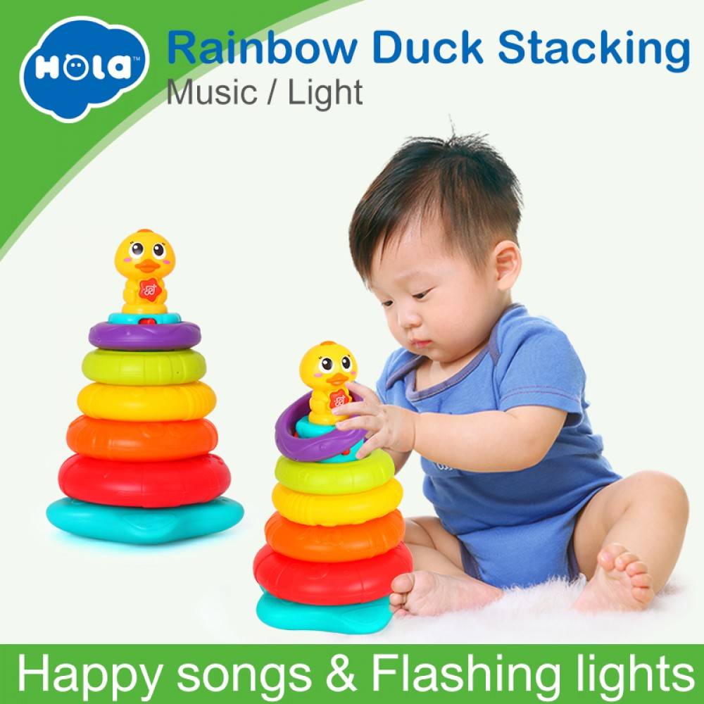 Baby Toy Stacking Rainbow Duck with Music amp; Lights Rings Rainbow Stack Up Tower Kids Early Educational Toys Gifts