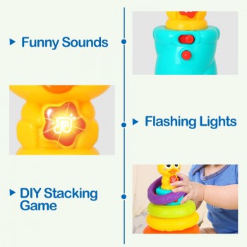 Baby Toy Stacking Rainbow Duck with Music amp; Lights Rings Rainbow Stack Up Tower Kids Early Educational Toys Gifts