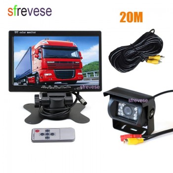 7 LCD Monitor + Waterproof 18 IR Night Vision Car Rear View Kit Reversing Parking Backup Camera 20m Cable for Bus Truck Motorho