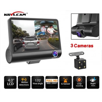 Krylcam 4.0 inch 1080P Dual Lens Full HD Car DVR Camera 170 Degree Rearview Car Dash Camera G-sensor Auto Car Camera Recorder