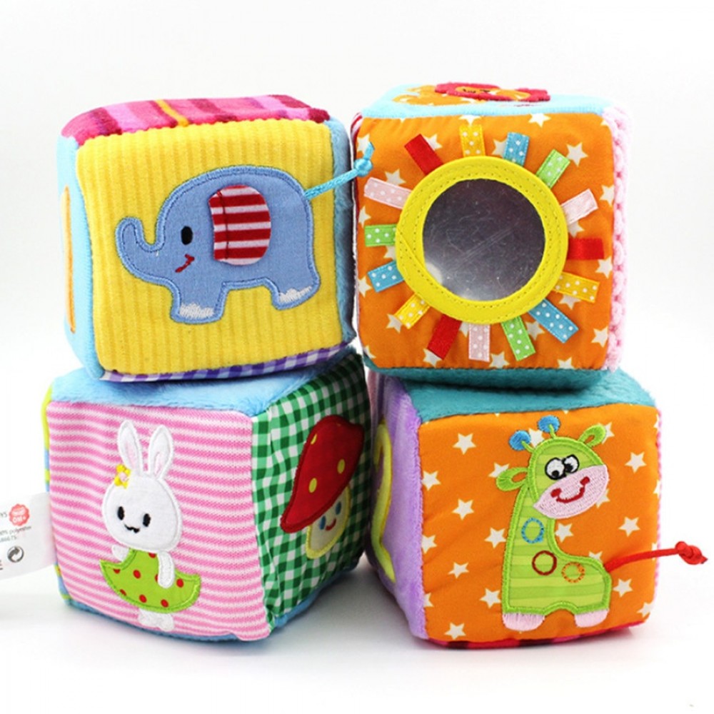 4pcs/set Baby Toys 0-12 Months Soft Play Cubes Plush Cloth Building Blocks Rattles Number Letters Multifunctional Toys Juguete