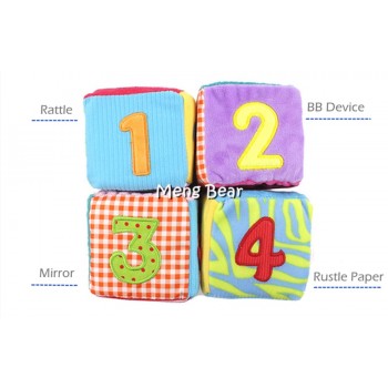 4pcs/set Baby Toys 0-12 Months Soft Play Cubes Plush Cloth Building Blocks Rattles Number Letters Multifunctional Toys Juguete