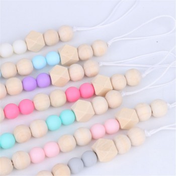 1 Pcs  Wooden Baby Toy Gift Pacifier Clip Chian Holder Wooden Bead Teether Toy for Baby Chew Rattles Mobiles Newborn Toy Gift