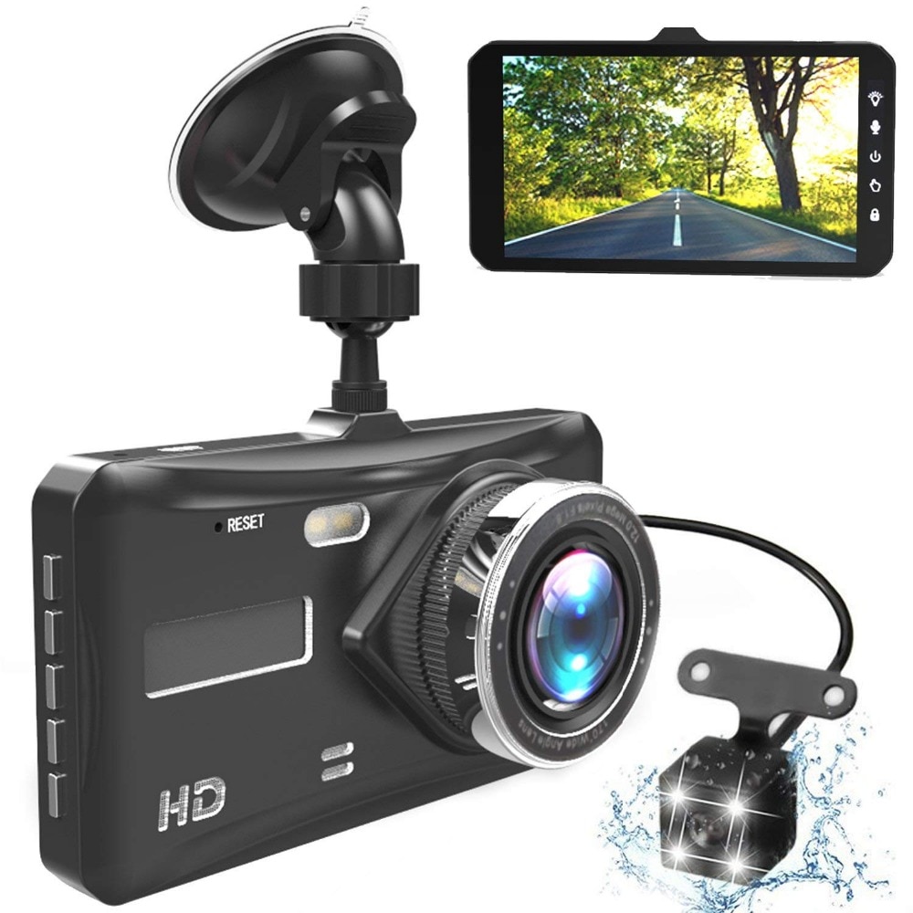 Dash Cam Dual Lens Full HD 1080P 4 IPS Car DVR Vehicle Camera Front+Rear Night Vision Video Recorder G-sensor Parking Mode WDR