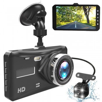 Dash Cam Dual Lens Full HD 1080P 4 IPS Car DVR Vehicle Camera Front+Rear Night Vision Video Recorder G-sensor Parking Mode WDR