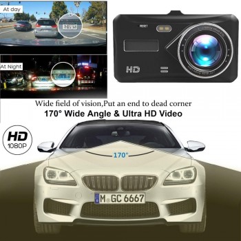Dash Cam Dual Lens Full HD 1080P 4 IPS Car DVR Vehicle Camera Front+Rear Night Vision Video Recorder G-sensor Parking Mode WDR