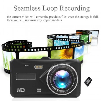 Dash Cam Dual Lens Full HD 1080P 4 IPS Car DVR Vehicle Camera Front+Rear Night Vision Video Recorder G-sensor Parking Mode WDR