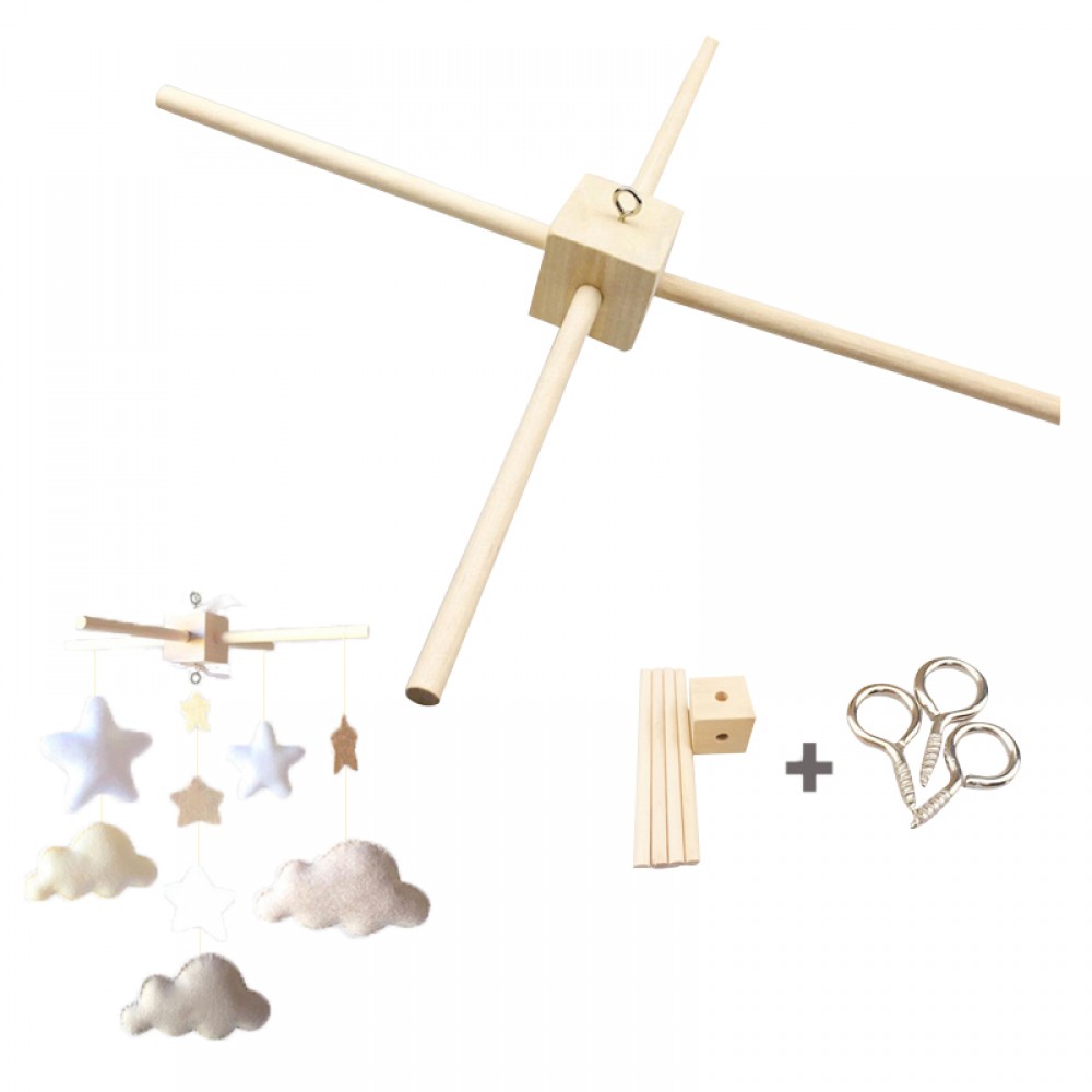 1Set Mobile Baby Hanger Baby Mobile Crib Hanger Frame Mobile DIY Crafts Frame Mobile Holder In Natural Wood Handmade Newborn Toy