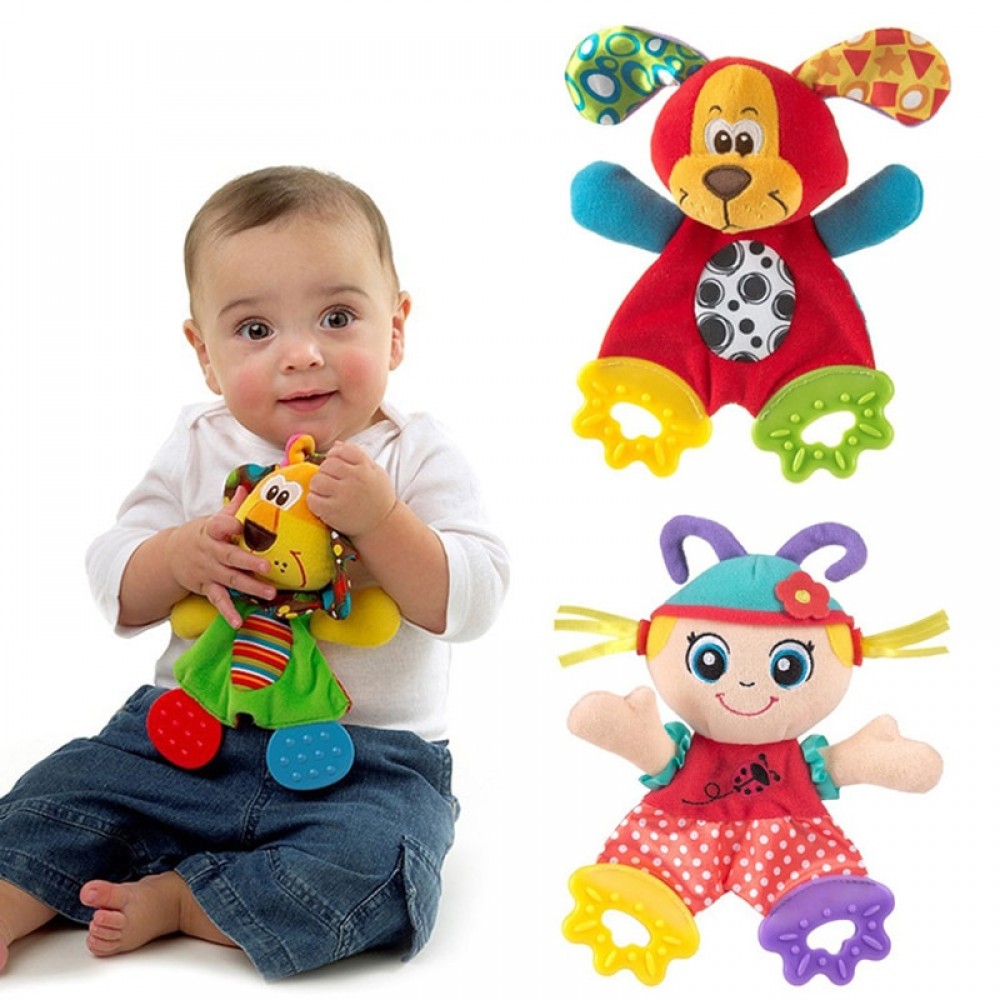 Infant Cute Lion Plush Toy Baby Dog Soft Appease Stuffed Toy Comfort Towel with Sound Paper and Teether Playmate Calm Doll