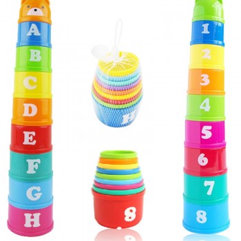 8PCS Educational Baby Toys 6Month+ Figures Letters Foldind Stack Cup Tower Children Early Intelligence WJ487