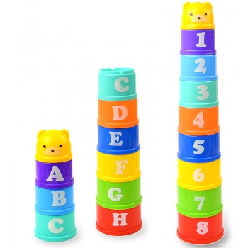 8PCS Educational Baby Toys 6Month+ Figures Letters Foldind Stack Cup Tower Children Early Intelligence WJ487