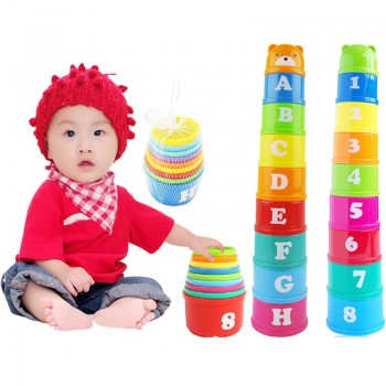 8PCS Educational Baby Toys 6Month+ Figures Letters Foldind Stack Cup Tower Children Early Intelligence WJ487