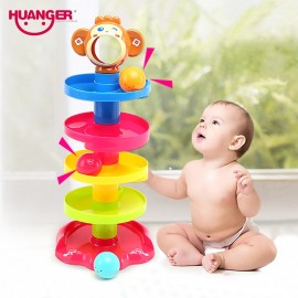 Huanger Baby Rolling Ball Bell Toys Pile Tower Puzzle toys Kids Rattles Ring 0-24months Child Newborn Educationslamp;Learning Gift