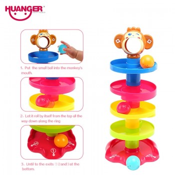 Huanger Baby Rolling Ball Bell Toys Pile Tower Puzzle toys Kids Rattles Ring 0-24months Child Newborn Educationslamp;Learning Gift