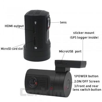 Conkim Dual Lens Car Dash Camera GPS DVR Front 1080P FHD+Rear Camera 1080P FHD Parking Guard Auto Registrar Mini 0906 Novatek