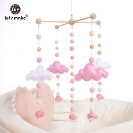 Lets make Pink Color Toys Baby Crib Mobile Bed Bell Rattle Toys Wooden Wind Chimes Tent Hanging Felt Whale Montessori Bed Bell